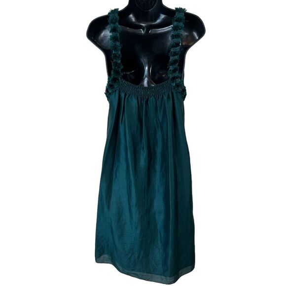 Max Studio Emerald Silk/Linen Blend Dress with Pom Pom Detail - Picture 11 of 12